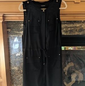 Black button up dress draw string at waist